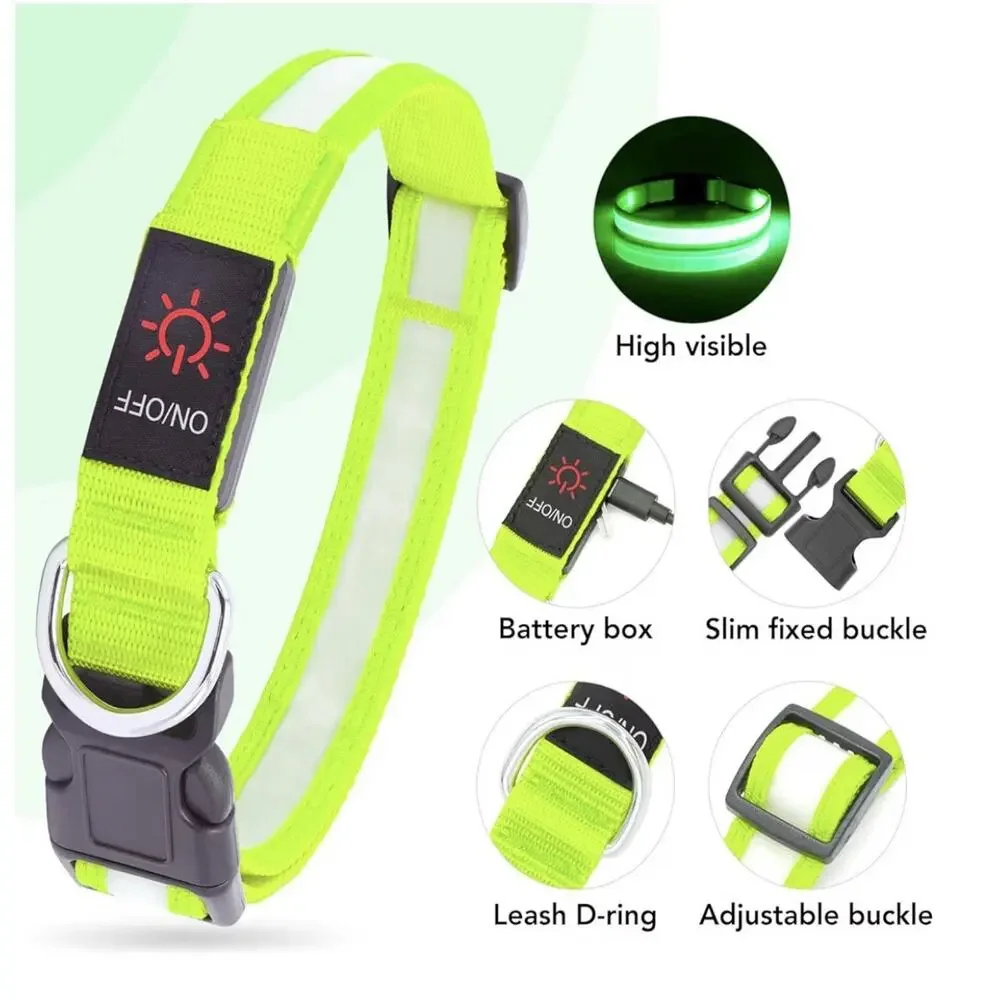 Rechargeable Bright Safety Pet Collar for Cats Small Dogs Green, X-Small